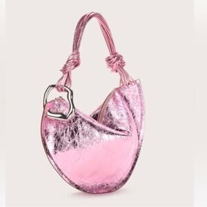 cult gaia estrella pink metallic leather top zip strappy shoulder bag purse